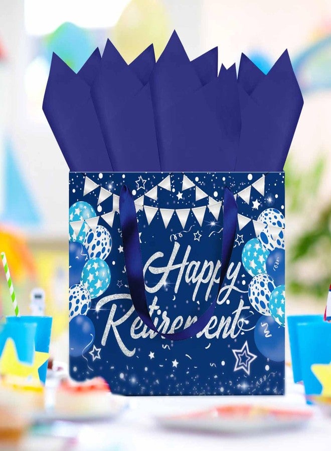 MUNILAIL 13 Inches Navy Blue Retirement Gift Bag Large Paper Gift Bag with Tissue Paper Handle and Greeting Card for Women Men Office Coworker Farewell Retirement Party Supplies - Image 5